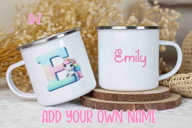 Unicorn initial and name mug