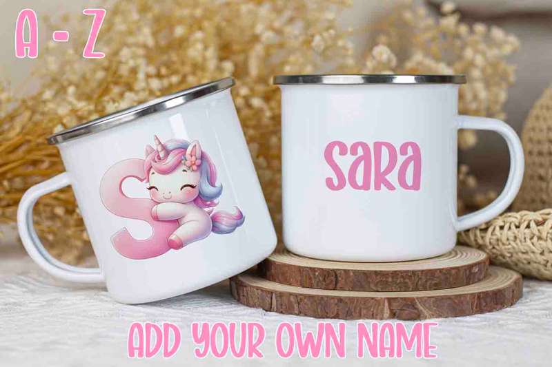 Unicorn pink Initial mug