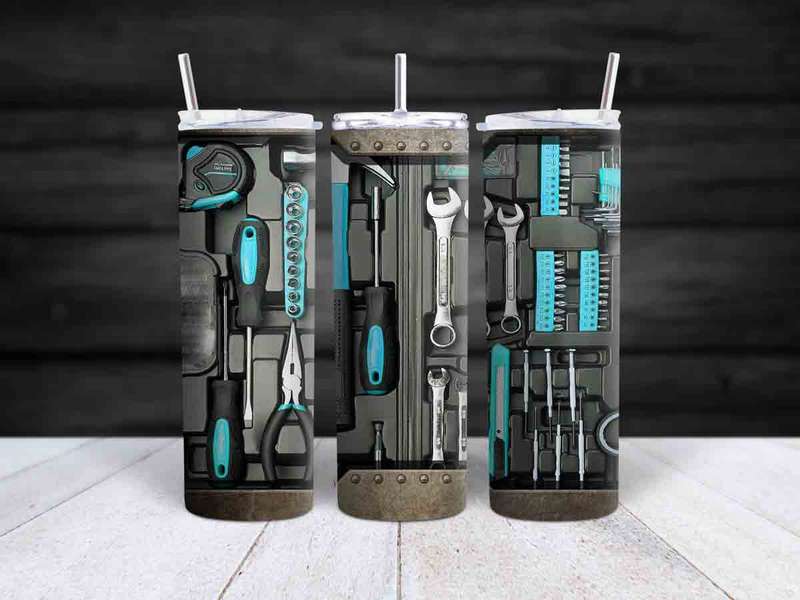 Skinny tumbler Dad toolbox blue