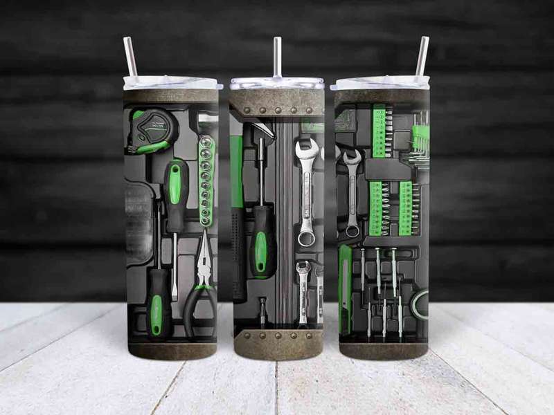Skinny tumbler Dad toolbox green