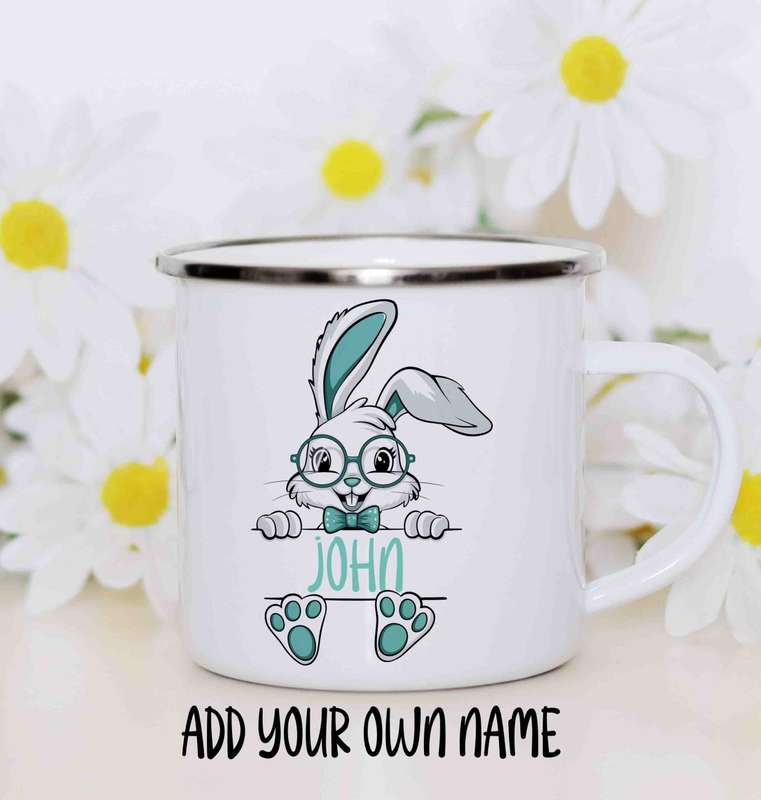 Easter bunny and name enamel mug 2