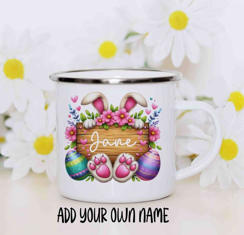 Easter bunny and name enamel mug