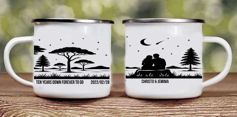 10 years down Africa enamel mug