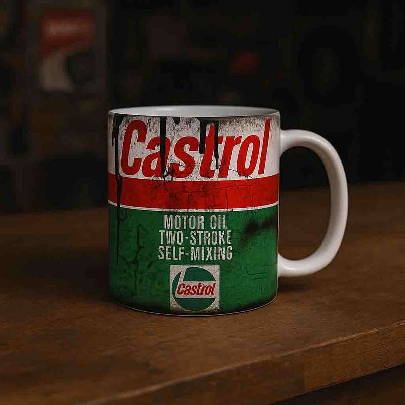Castrol oil stain coffee mug