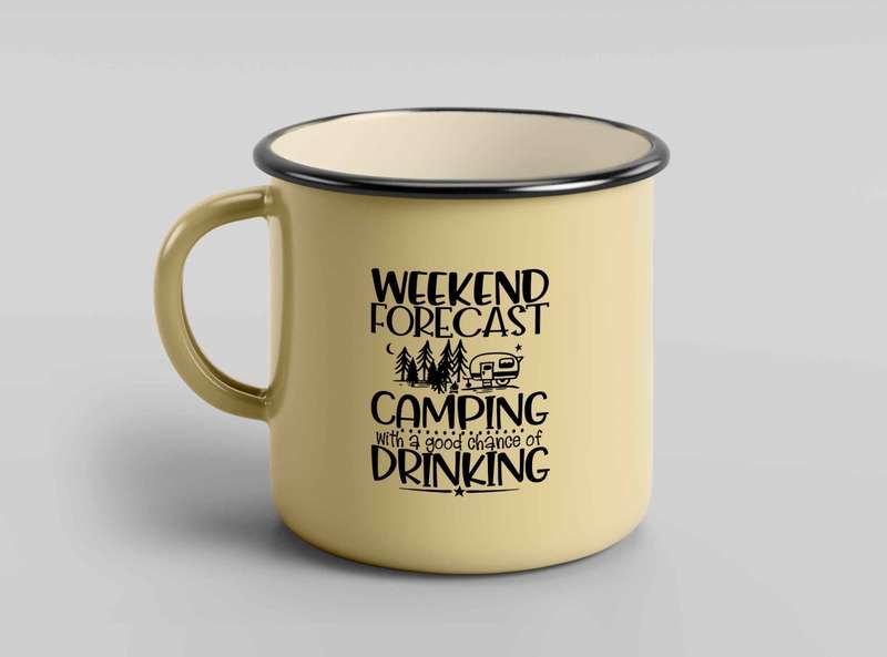 Weekend forecast camping enamel tin mug