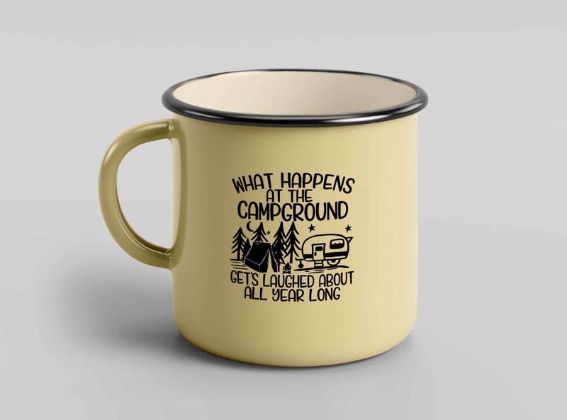 What happens around the campsite enamel coffee mug