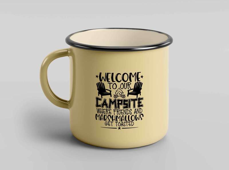 Welcome to our campsite enamel coffee mug 1