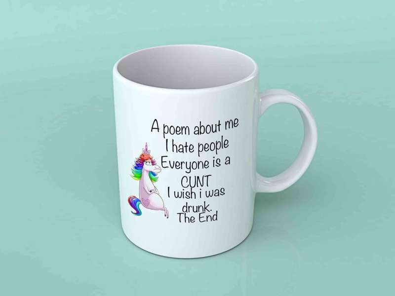 A poem about me unicorn coffee mug