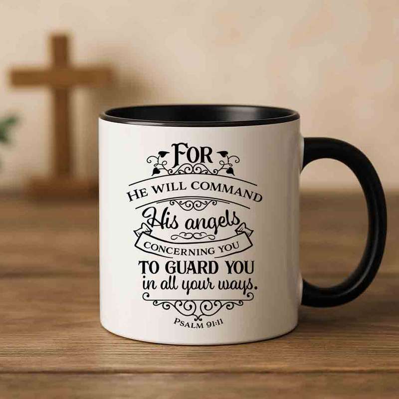 For he will command his angels coffee mug