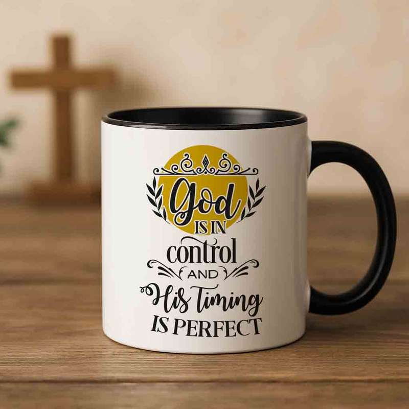 God is in control coffee mug