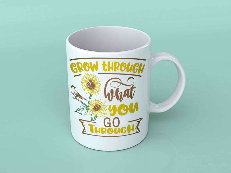 Grow through what you go through sunflower coffee mug
