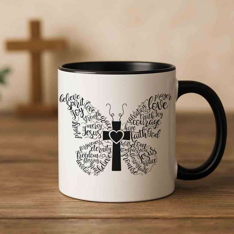Butterfly cross coffee mug