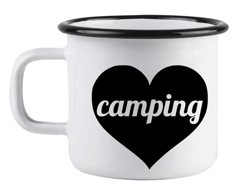 Camping love heart enamel mug