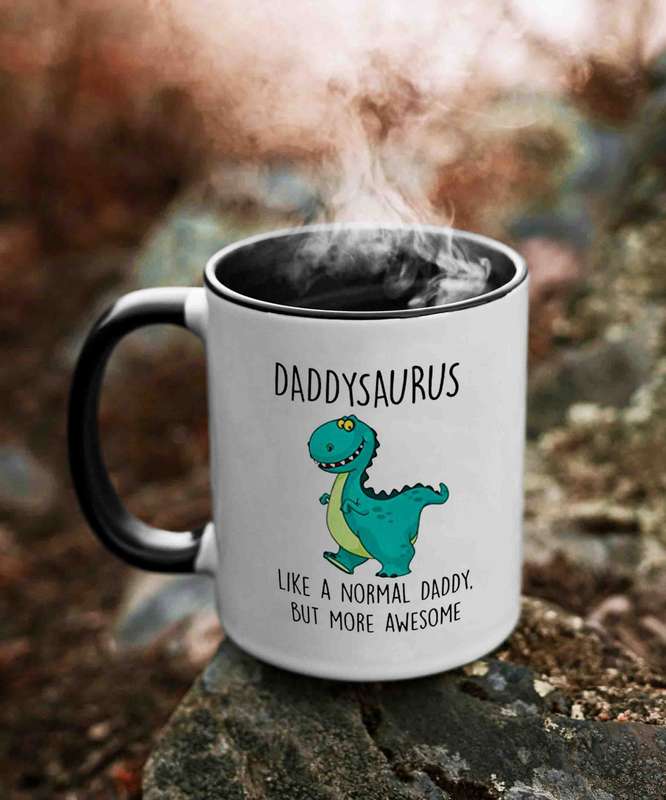 Daddysaurus black and white coffee mug