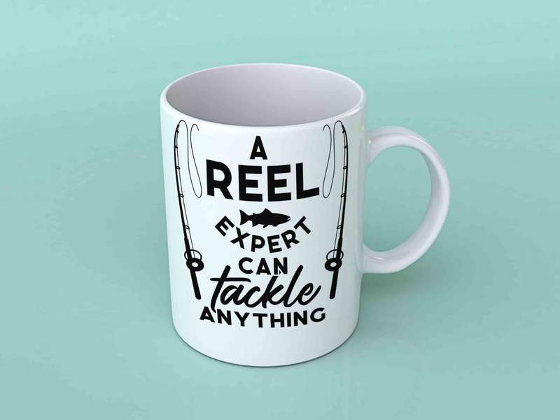 A reel expert fishing coffee mug