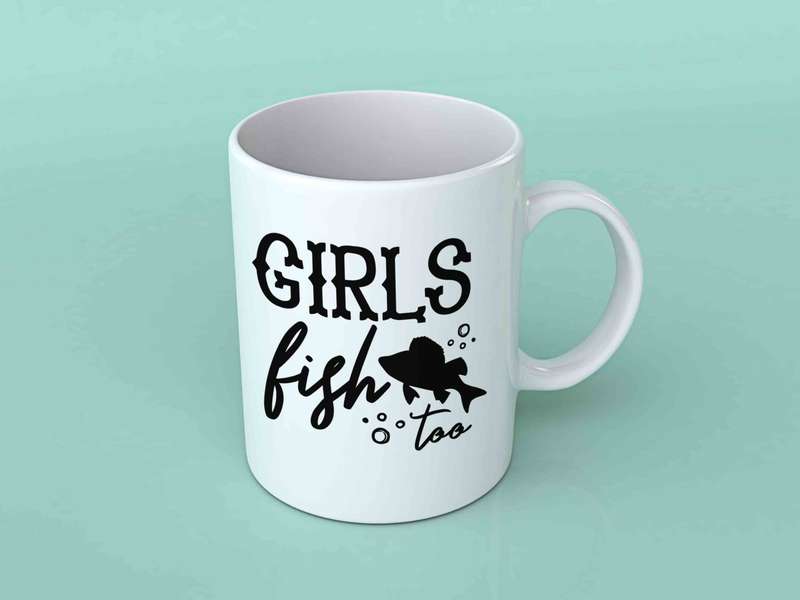 Girls fish too fishing coffee mug