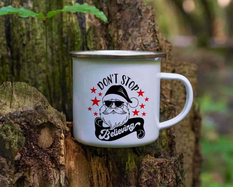 Christmas Dont stop believing enamel mug