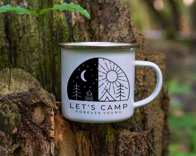 Camping enamel tin mug Lets camp