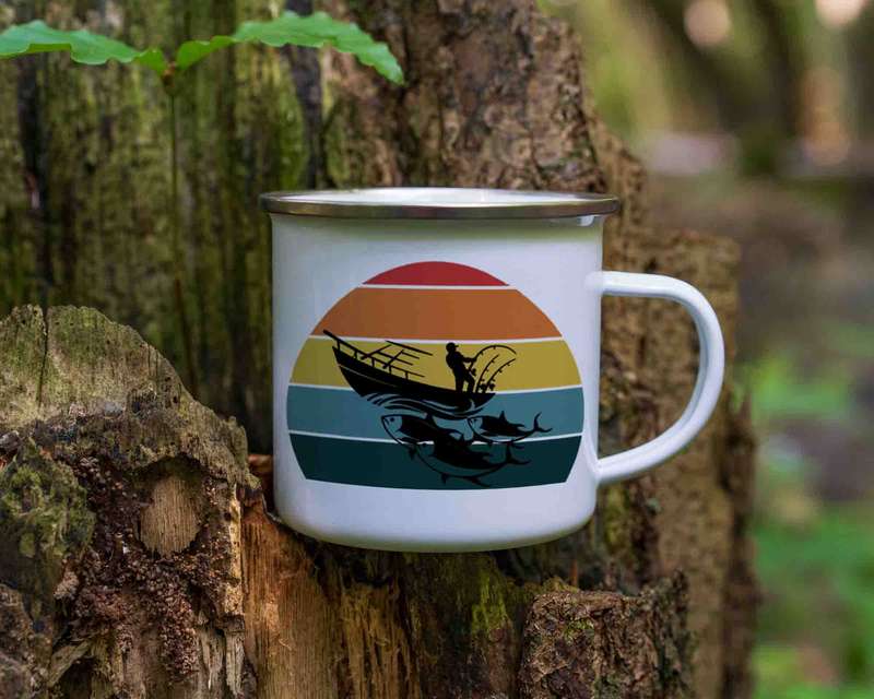 Sunset fishing enamel mug