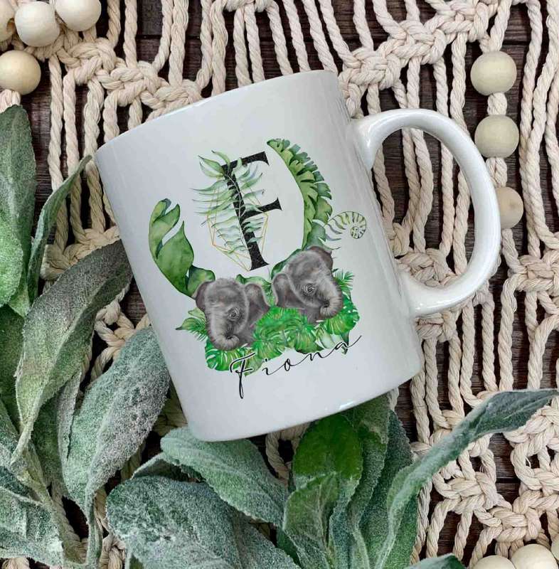 Baby Elephant name and initial mug