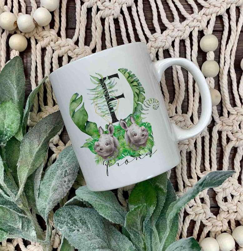 Baby Rhino name and initial mug