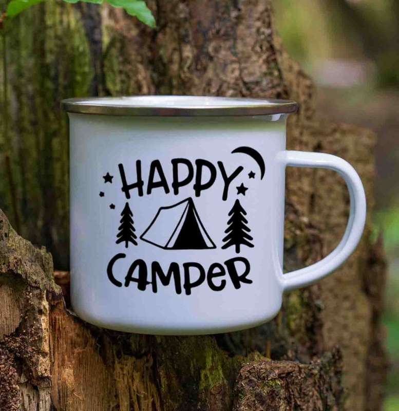 Happy camper enamel mug