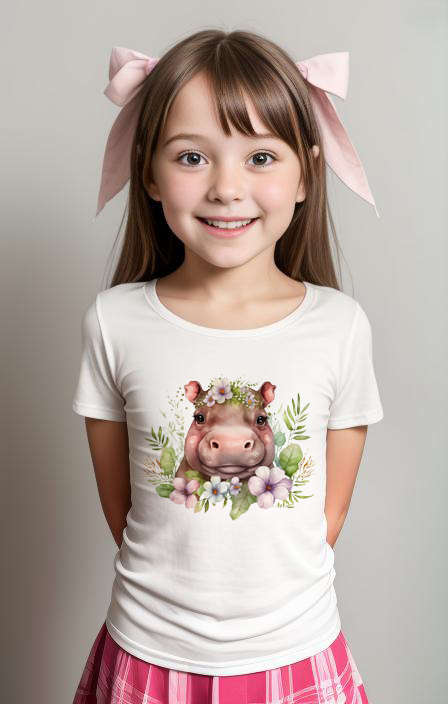 Floral Baby Hippo girls T-shirt