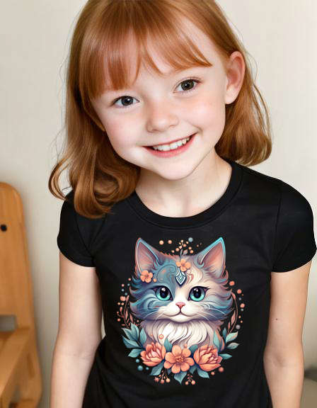 Girls T-shirt Floral cat 13