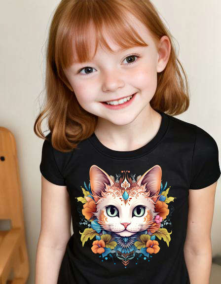 Girls T-shirt Floral cat 18