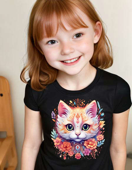Girls T-shirt Floral cat 19