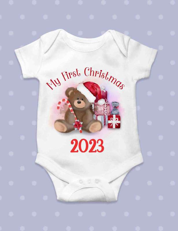 My first Christmas Teddy Bear baby grow