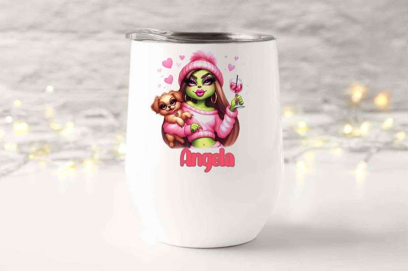 Green girl with dog and wine Tumbler