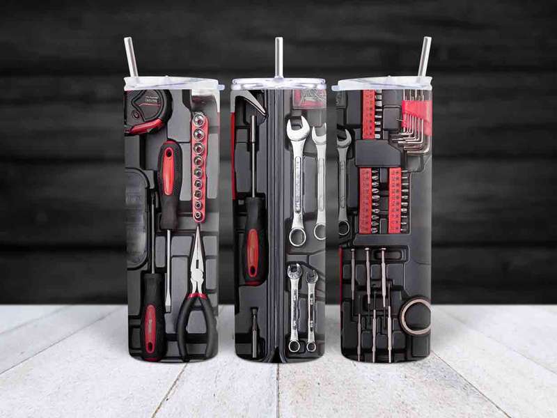 Skinny tumbler Dad toolbox red