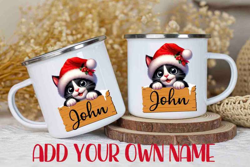 Christmas mug Peeking Cat