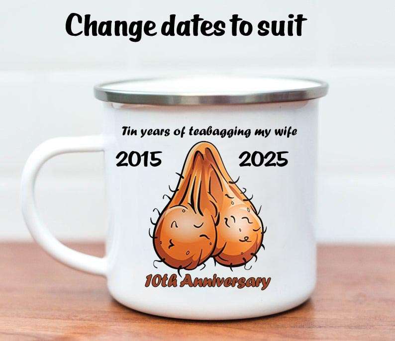 Tin year enamel mug teabagging