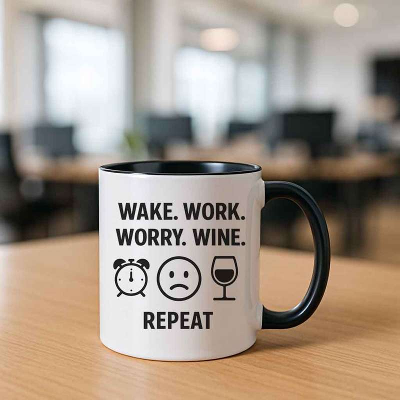 Wake Work Worry Wine. Repeat mug