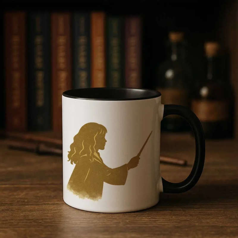 Hermione Wand Silhouette Mug Gold Print