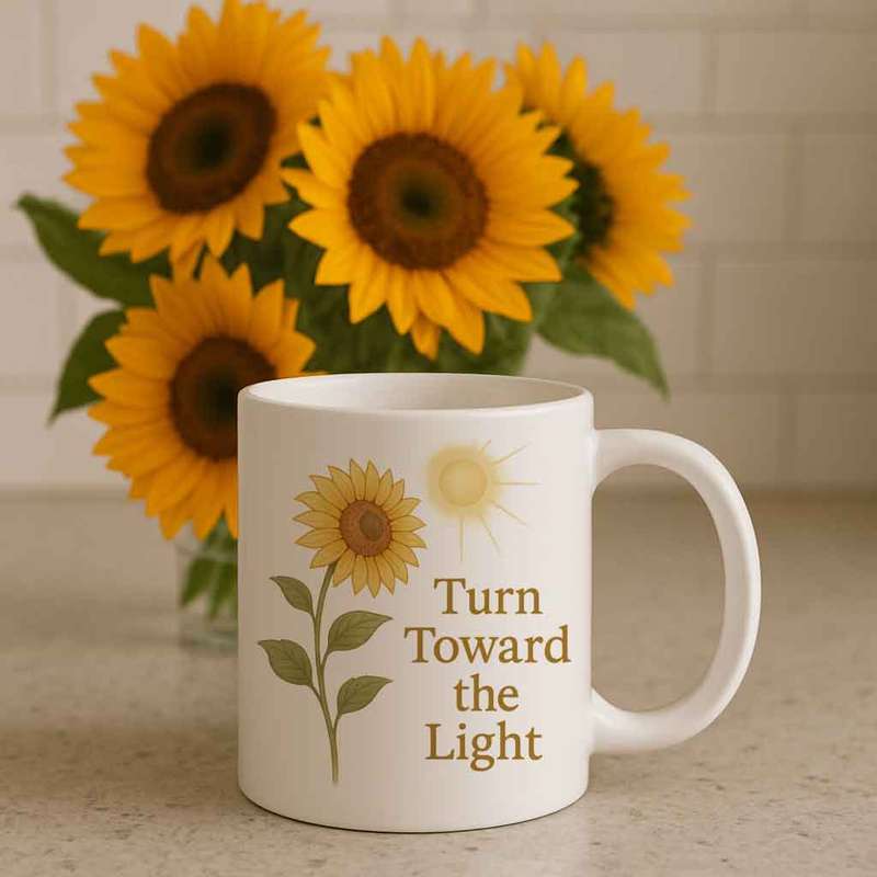 Turn Toward the Light Sunflower Mug