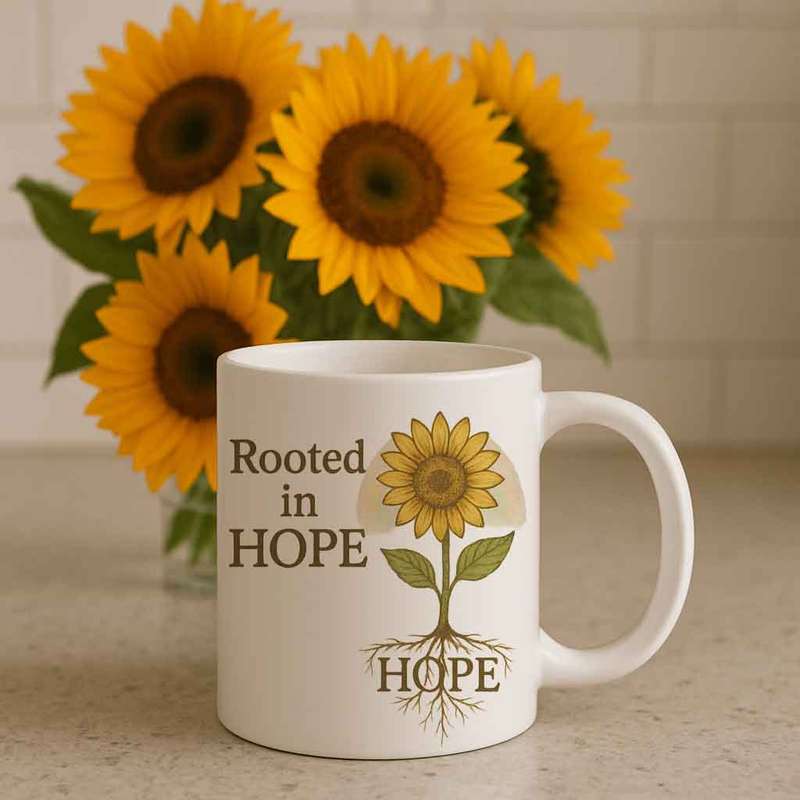 Sunflower Mug- Inspirational -Rooted in Hope