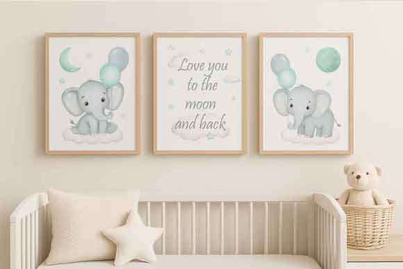 Elephant Nursery Prints  Mint Theme