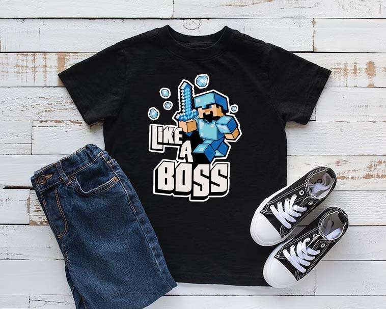 Like a Boss Minecraft T-shirt  Diamond Armor Warrior Tee for Kids