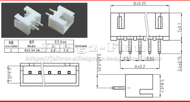2P JST 2.54mm 2 Pin Header Connector