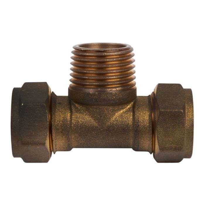 BULK PACK 10 X COMPRESSION BRASS TEE CXCXMI 22MMX3/4 SABS