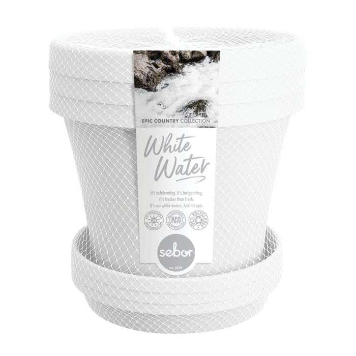 BULK PACK 4 X SEBOR SUPER POT & SAUCER ST 20CM X3 WHITE WATER