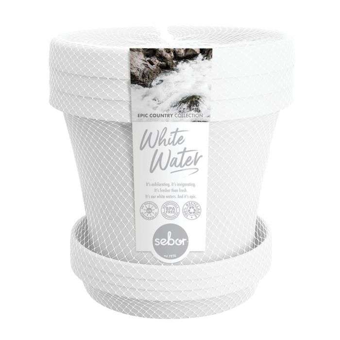 BULK PACK 4 X SEBOR SUPER POT & SAUCER ST 25CM X3 WHITE WATER