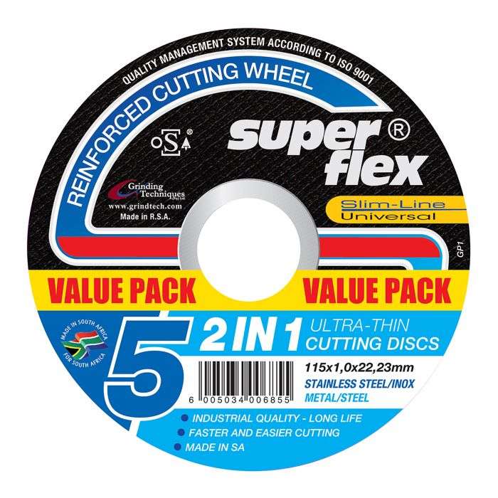 SUPERFLEX CUTTING DISC 2IN1 FLAT 115X1.0MM 5PACK