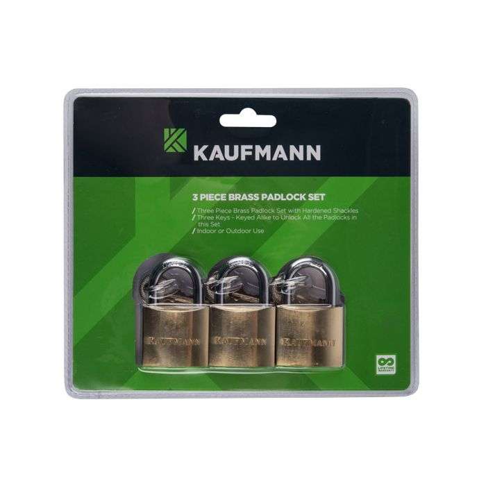 KAUFMANN BRASS LOCK SET 3 PC 50MM