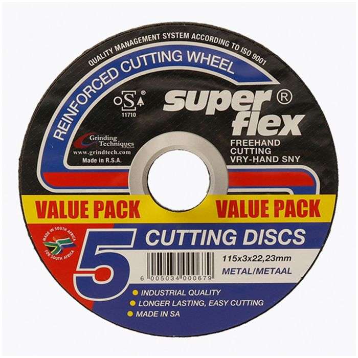 SUPERFLEX CUTTING DISC FLAT STEEL 115X3MM 5PACK
