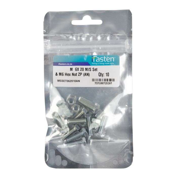IFASTEN SET SCREW MS AND NUT ZP M6X20MM 10 PP