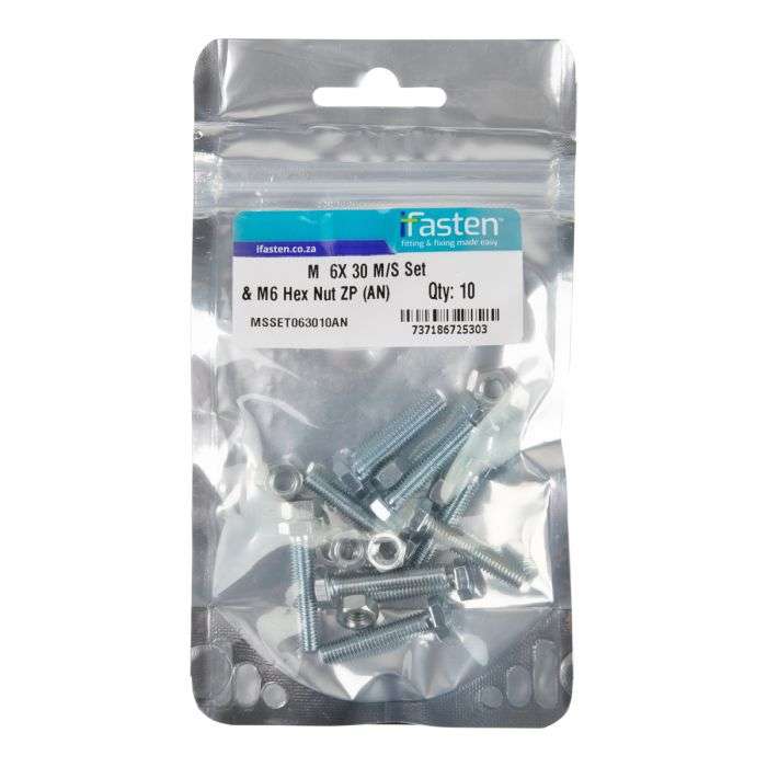 IFASTEN SET SCREW MS AND NUT ZP M6X30MM 10 PP